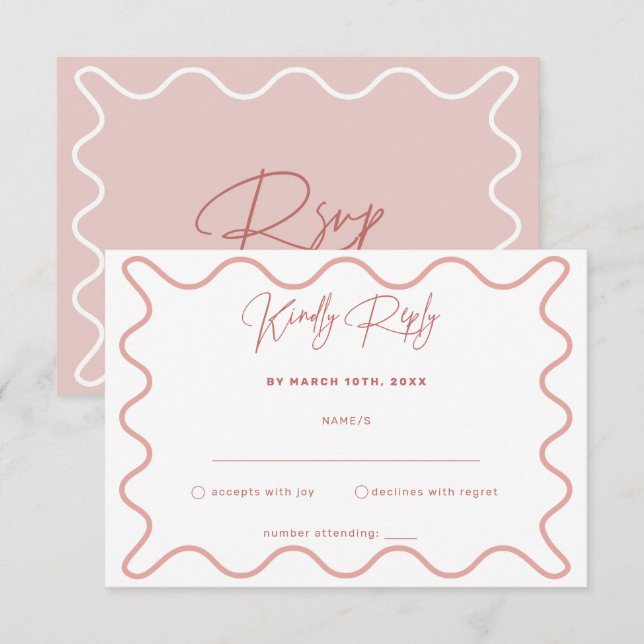 Informações Cartão de Resposta com Borda Ondulada Rosa e Branc (Frente/Verso)