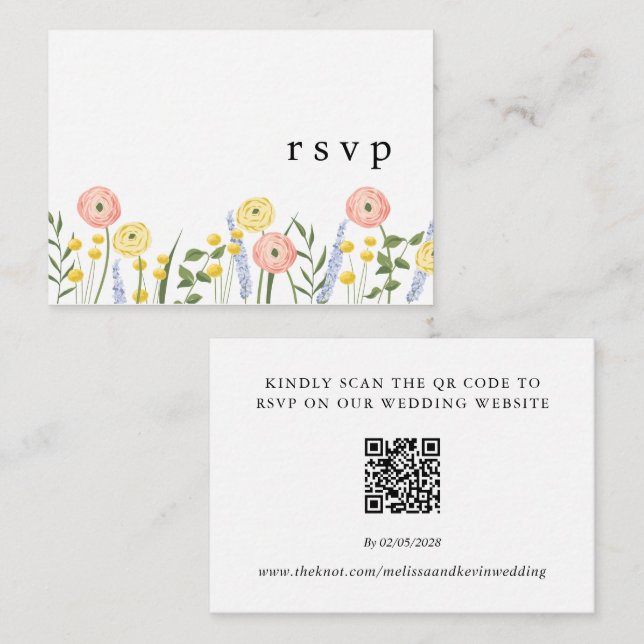 Informações Cartão de Resposta de Casamento com Código QR Flor (Frente/Verso)
