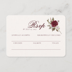Informações Cartão de Resposta de Casamento Floral Borgonha