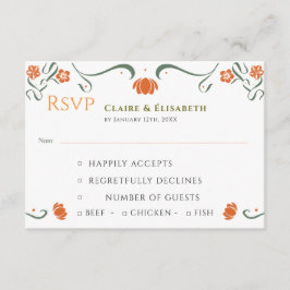 Informações Cartão de Resposta de Casamento Floral Laranja