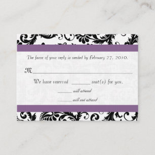 Informações Cartão de Resposta de Casamento RSVP Preto Roxo