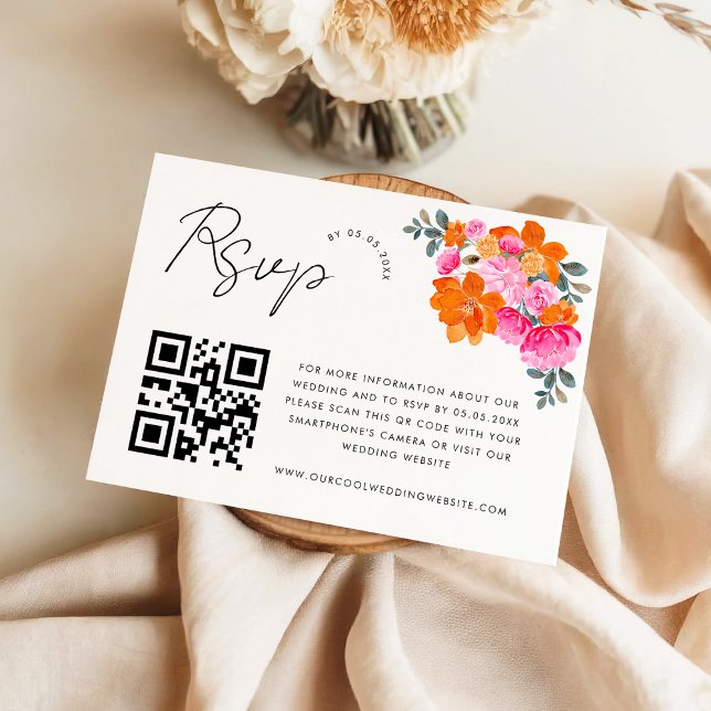 Informações Cartão de Resposta RSVP com Código QR Floral Vibra (Criador carregado)