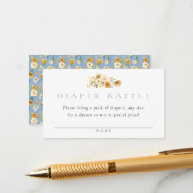 Cartão de Rifa de Fraldas Floral Azul Conjunto de 