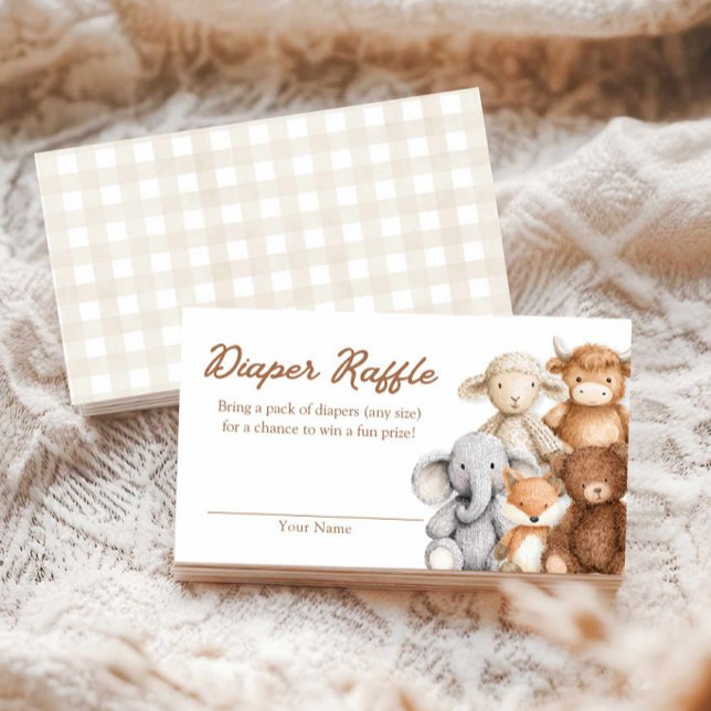 Informações Cartão de Rifa de Fraldas para Chá de Bebê de Anim (Gender Neutral Baby Animals Diaper Raffle ticket card)