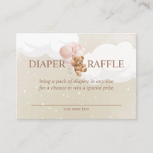 Cartão de Rifa de Fraldas Urso de Pelúcia com Balõ