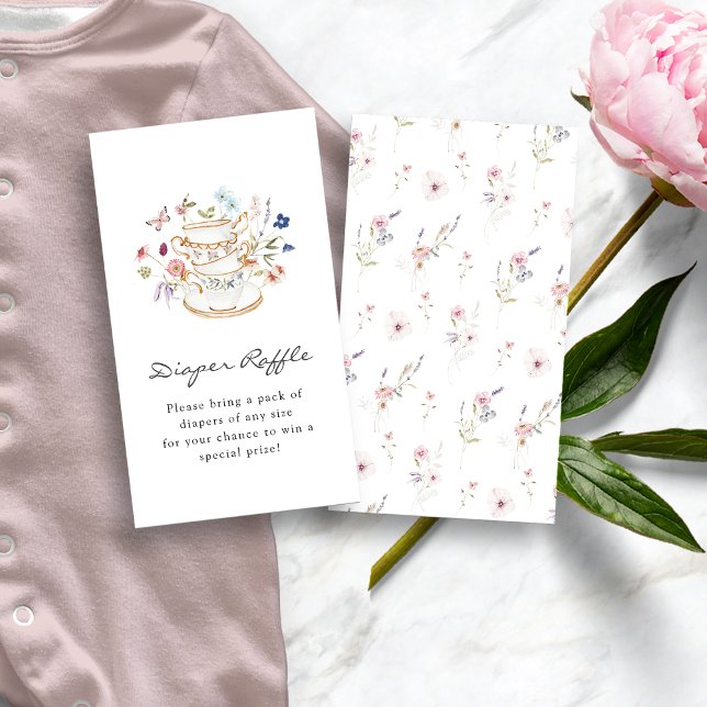 Informações Cartão de Rifa de Fraldas Wildflower (Wildflower Tea Party Baby Shower Diaper Raffle Enclosure Card by Painted Paperie
)
