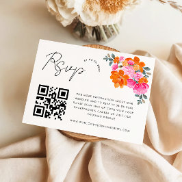 Informações Cartão de RSVP com Código QR Floral Vibrante Rosa