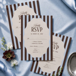 Informações Cartão de RSVP de Casamento Azul e Marrom Retro Tr