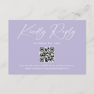 Informações Cartão de RSVP de casamento com código QR roxo lav