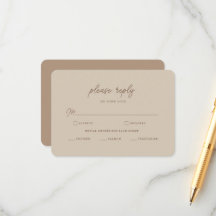 Cartão de RSVP de Casamento Minimalista Bege Marro