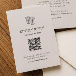 Informações Cartão de RSVP de Casamento Old Money com Código Q