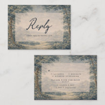 Cartão de RSVP de Casamento Paisagem Vintage Azul 