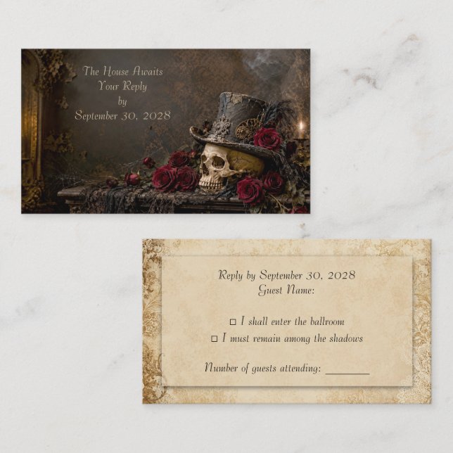 Informações Cartão de RSVP Gótico Steampunk (Frente/Verso)