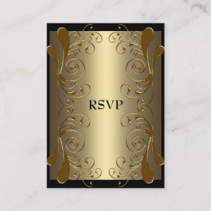 Informações Cartão de RSVP Preto Dourado Glam Floral