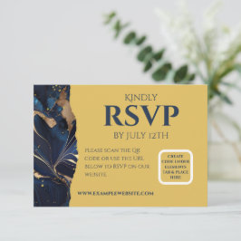 Informações Cartão de RSVP Tema Azul Marinho e Mármore Dourado