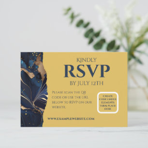 Informações Cartão de RSVP Tema Azul Marinho e Mármore Dourado