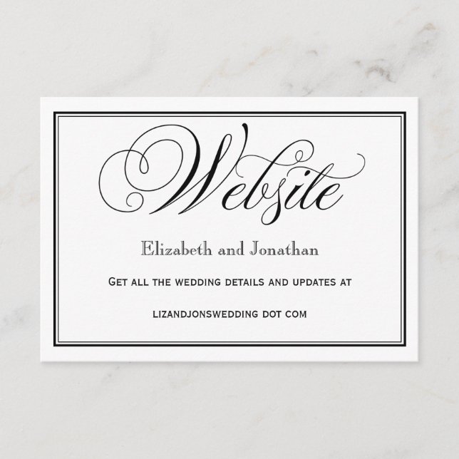 Informações Cartão de Site de Casamento de Script Branco e Pre (Frente)