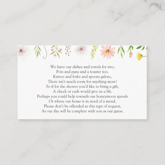 Informações Cartão de Solicitação de Dinheiro para Chá de Noiv (Frente)