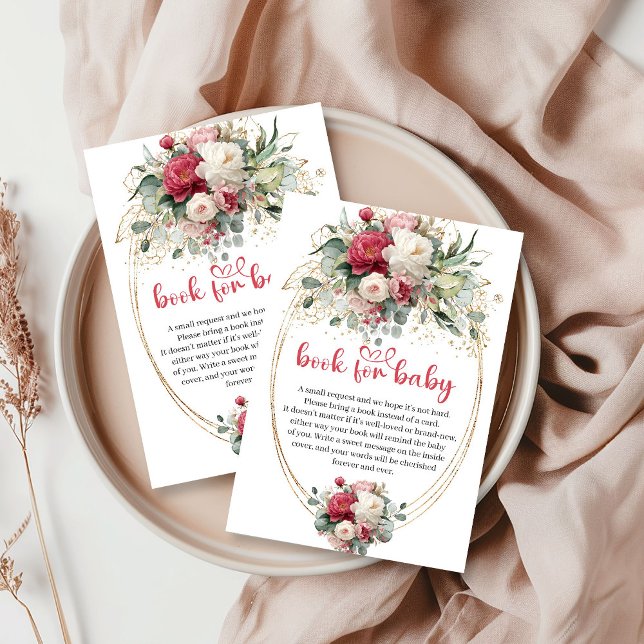Informações Cartão de Solicitação de Livro Boho Ruby Vermelho  (Boho Ruby Red Burgundy Greenery Book Request Card)