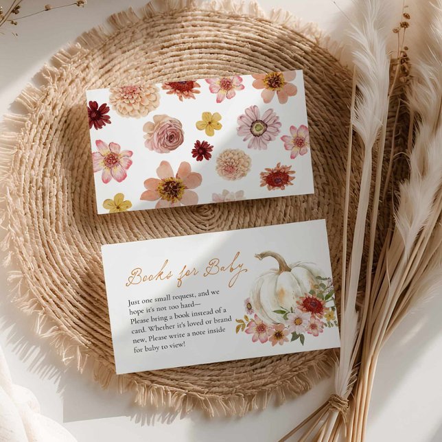 Informações Cartão de Solicitação de Livro de Abóbora de Outon (Fall Pumpkin Floral Books for Baby Card)