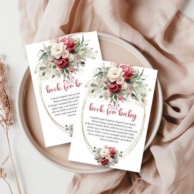 Informações Cartão de Solicitação de Livro de Verdejante com R (Modern Red Blush Greenery Book Request Card)