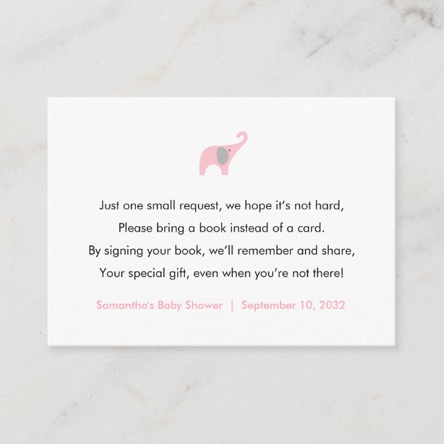 Informações Cartão de solicitação do Livro Elefante Rosa / liv (Frente)