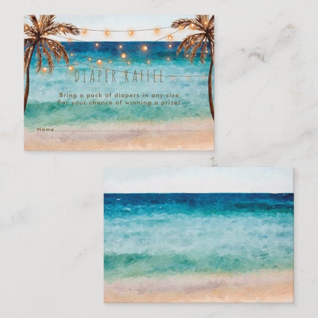 Informações cartão de sorteio de fralda de praia tropical (Frente/Verso)