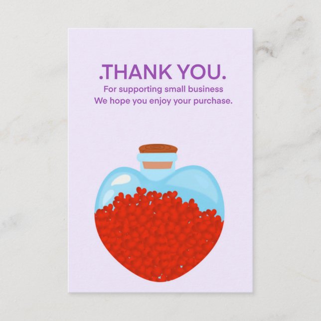 Informações Cartão de vidro coração jarro, obrigado clientes (Frente)