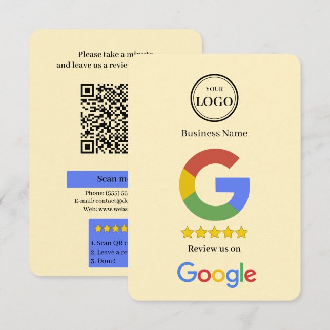 Informações Cartão de Visita com Link de QR Code para Avaliaçã (Frente/Verso)