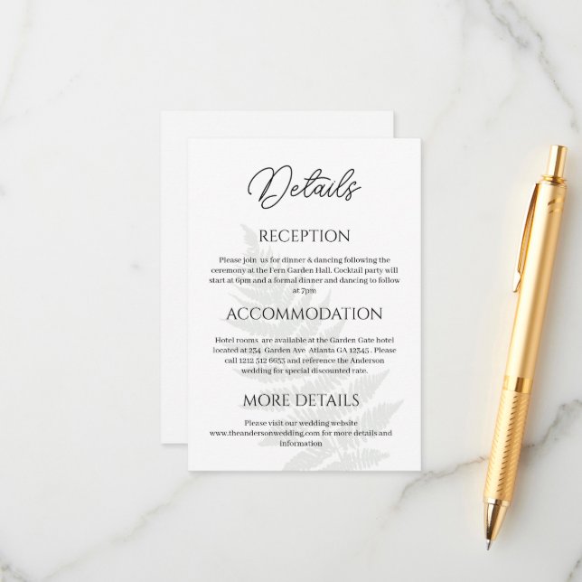 Informações Cartão do Gabinete de Detalhes do Casamento Forest (Frente/Verso In Situ)