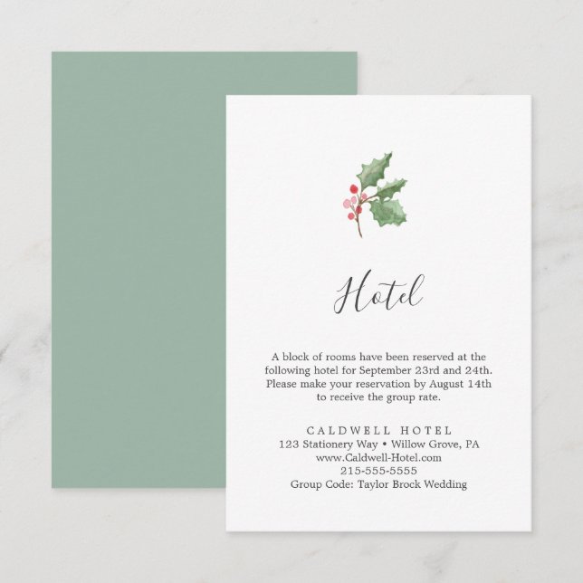 Informações Cartão do Hotel Greenery e Berry de Natal (Frente/Verso)