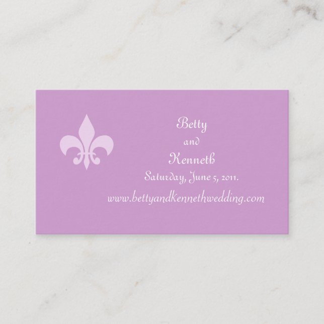 Informações Cartão do Site de Casamento Fleur de Lise em Lilas (Frente)