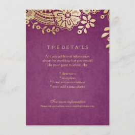 Informações Cartão Dourado de casamento elegante do local roxo
