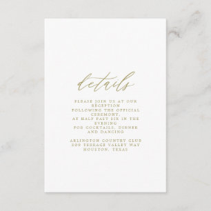 Informações Cartão Dourado de Detalhes do Casamento