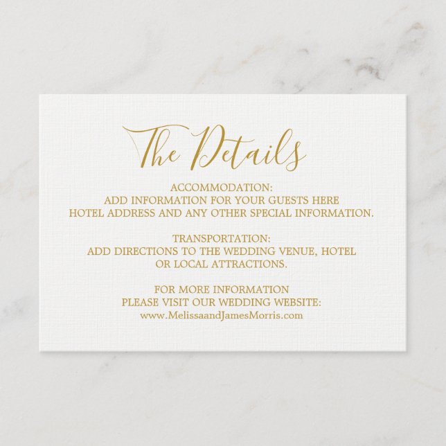 Informações Cartão Global de Detalhes de Casamento de Glam (Frente)