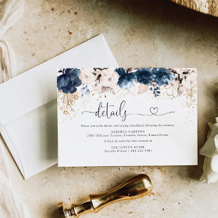 Informações Cartão Inclusivo de Casamento Azul Marinho e Rosa