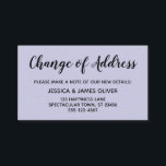 Informações Cartão Lavanda de Mudança de Endereço Elegante e M<br><div class="desc">Mantenha seus amigos e familiares atualizados com seu novo endereço usando esses simples e elegantes cartões de inclusão. Notas versáteis que trazem "Mudança de Endereço" na frente e "Mantenha-se em Contato!" no verso, usando uma fonte moderna, negrita e manuscrita. Use os campos do modelo para adicionar todos os seus próprios...</div>