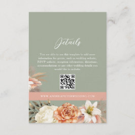 Informações Cartão QR de Casamento Floral Boho Verde Sálvia