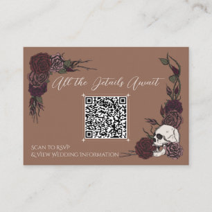 Informações Cartão QR de Casamento Ink Skull & Floral Tan
