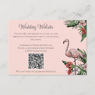 Informações Cartão QR de Casamento Tropical com Flamingo Rosa