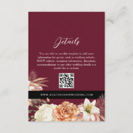 Informações Cartão QR de Detalhes do Casamento Negro Burgundy