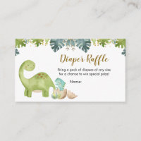 Cartão Raffle Chá de fraldas Dinossaur Greenery