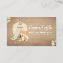 Cartão Raffle de Fralda chá de fraldas Fox Teepee 