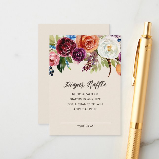 Informações Cartão Raffle de Fralda de Blooms de Autumn Boho (Frente/Verso In Situ)