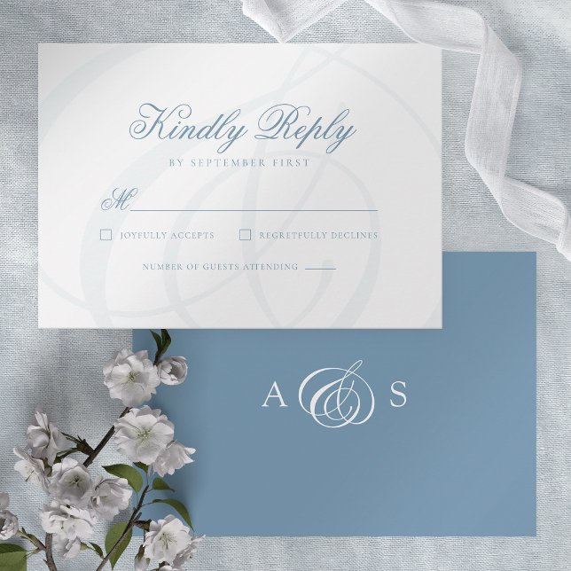 Informações Cartão RSVP de Casamento Formal Dusty Blue (Criador carregado)