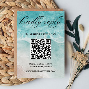 Informações Cartão RSVP de Casamento Oceânico Blue Watercolor