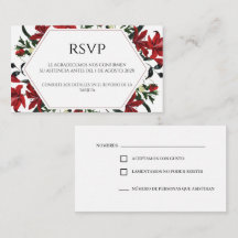 Cartão RSVP de Casamento Vermelho Floral Espanhol