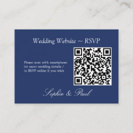 Informações Cartão RSVP de Código QR Azul de Marinho Elegante