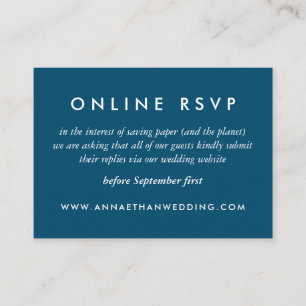 Informações Cartão RSVP Online de Casamento Azul de marinho