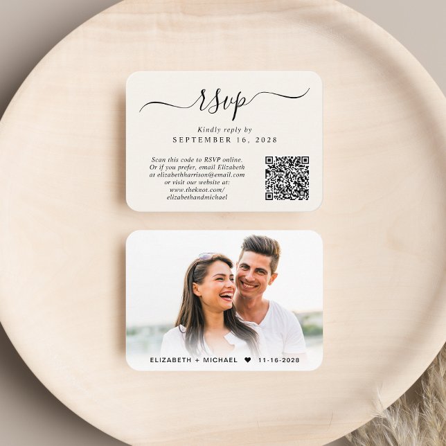 Informações Chic Cartão de RSVP de Casamento Creme Código QR F (Our user-friendly template will generate your QR code automatically from your website address)